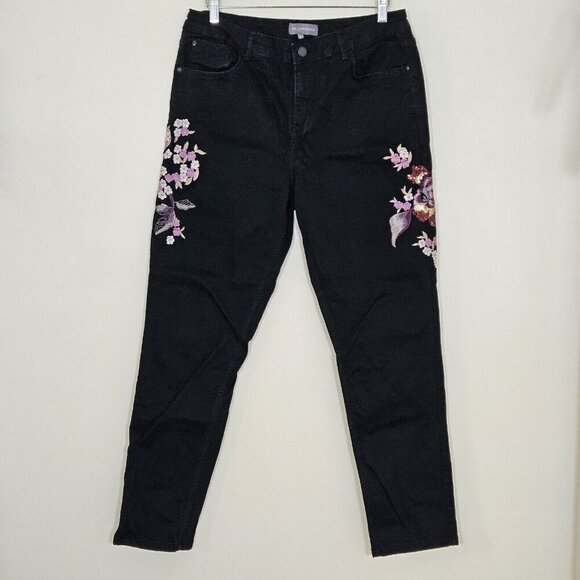 RJR John Rocha Jeans Womens 18 R Black High Rise Embroidery Flowers Sequins Boho - Picture 15 of 16